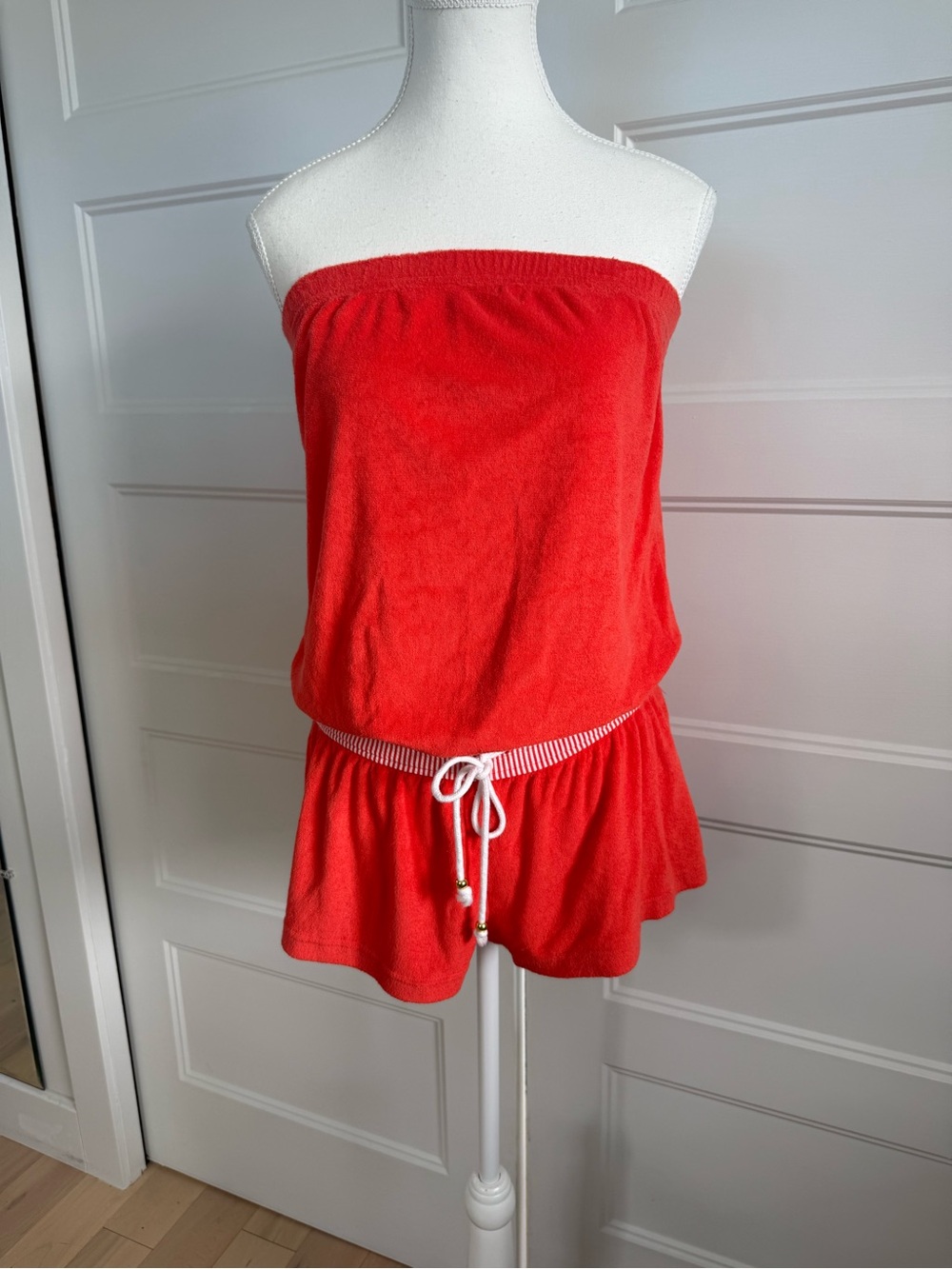 Jessica Simpson Orange Strapless Terry Romper with Drawstring